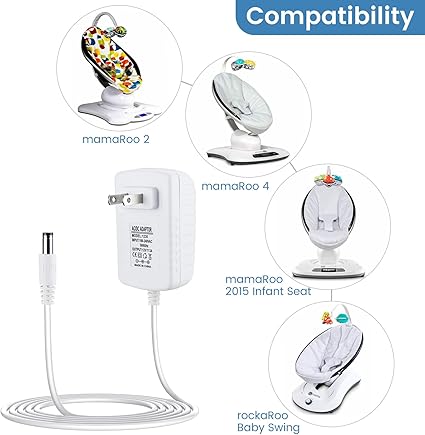 12V 3A Power Cord Replacement for 4moms mamaRoo 4, RockaRoo Baby Swing, AC Adapter Charger White Co 12V 3A Power Cord Replacement for 4moms mamaRoo 4, RockaRoo Baby Swing, AC Adapter Charger White Co