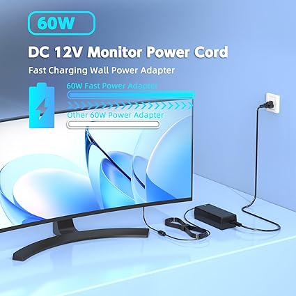 12V Power Cord Compatible with Sceptre Monitor, AC Adapter for EC Series 35" 32" 30" 27" 24" 22" 20" 12V Power Cord Compatible with Sceptre Monitor, AC Adapter for EC Series 35" 32" 30" 27" 24" 22" 20"