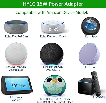 15W Alexa Power Cord Replacement for Echo Dot 3rd Generation, Echo Dot 4th Generation, Echo Dot 5th 15W Alexa Power Cord Replacement for Echo Dot 3rd Generation, Echo Dot 4th Generation, Echo Dot 5th