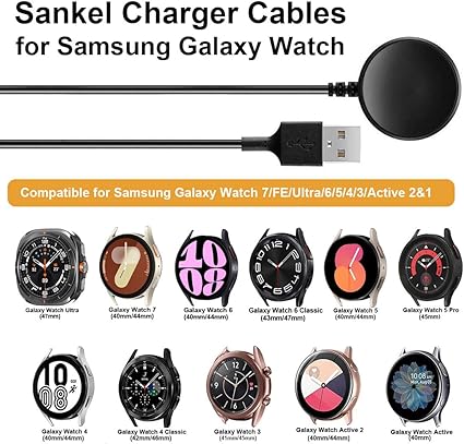 2-Pack Sankel Charger Compatible for Samsung Galaxy Watch 7/6/6 Classic/5/5 Pro/4/4 Classic/3/Active 2-Pack Sankel Charger Compatible for Samsung Galaxy Watch 7/6/6 Classic/5/5 Pro/4/4 Classic/3/Active