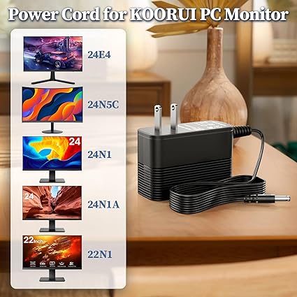 Replacement for Koorui Monitor Charger, 12V Power Cord for Koorui Monitor 24E4 24N50C 24N1 24N1A 22N Replacement for Koorui Monitor Charger, 12V Power Cord for Koorui Monitor 24E4 24N50C 24N1 24N1A 22N