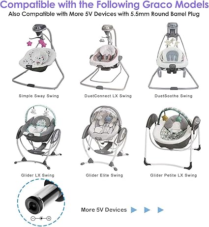 Power Cord Replacement for Graco Swings Duetsoothe/DuoGlider/Graco Baby Swing/Graco Simple Sway Swin Power Cord Replacement for Graco Swings Duetsoothe/DuoGlider/Graco Baby Swing/Graco Simple Sway Swin